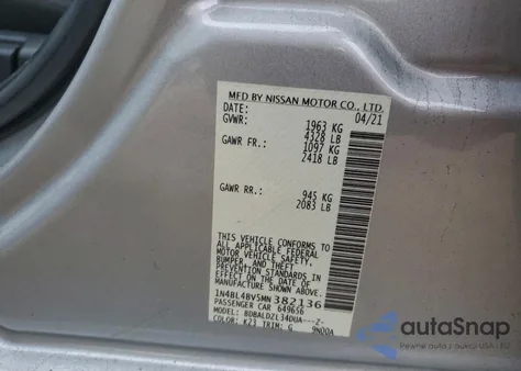 2021 Nissan Altima S from USA, damaged, VIN 1N4BL4BV5MN382136